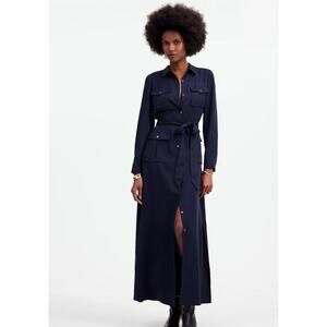NWT Madewell Utility Tie-Waist Maxi Shirtdress Navy Blue XS